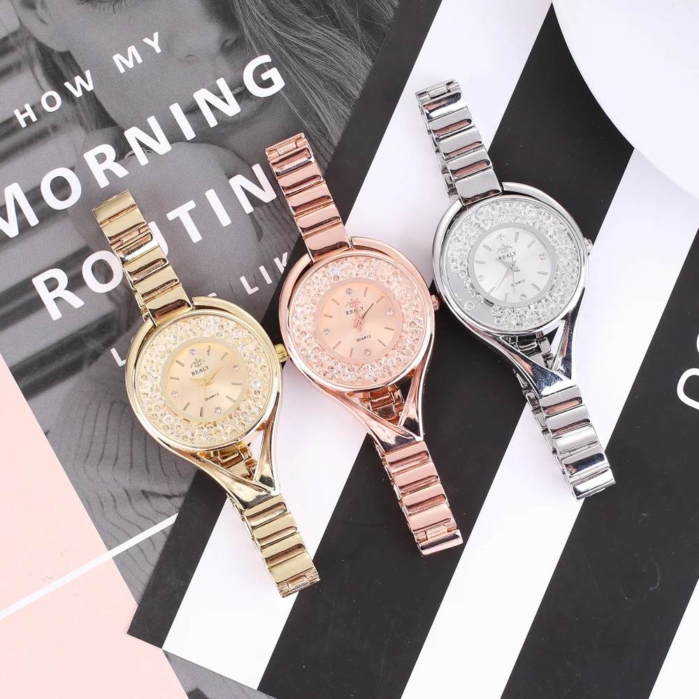 Роскошные брендовые кварцевые часы для женщин из нержавеющей стали с зыбучим