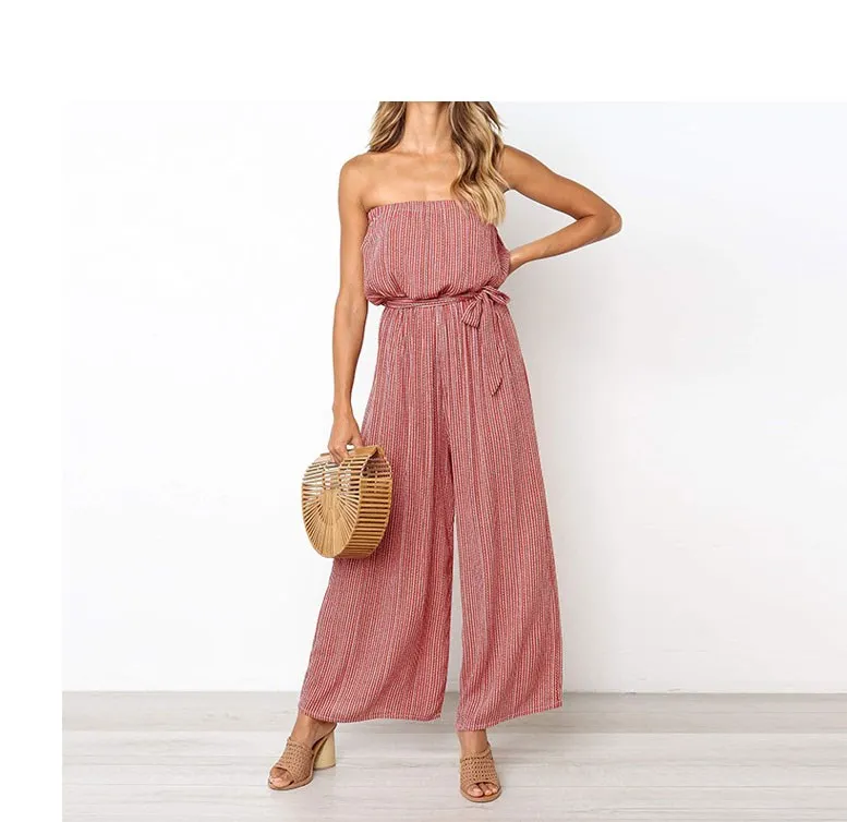 2019 Women's Off Shoulder Sexy Jumpsuit Loose Wide Leg Long Romper Strapless Stripe Belted Beach Overalls
2019 Women's Off Shoulder Sexy Jumpsuit Loose Wide Leg Long Romper Strapless Stripe Belted Beach Overalls