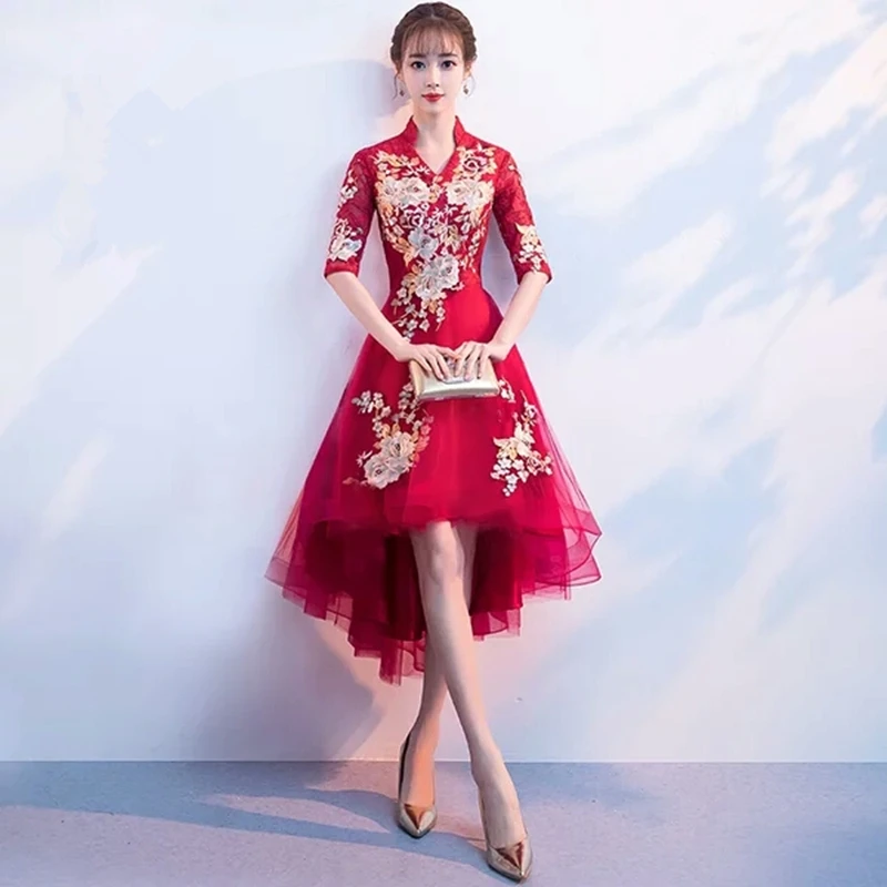 High-low Style Half Sleeves A Line Red Prom Dress Floral Embroidered Short Wedding Party Dresses Elegant V Neck Formal Dress
High-low Style Half Sleeves A Line Red Prom Dress Floral Embroidered Short Wedding Party Dresses Elegant V Neck Formal Dress