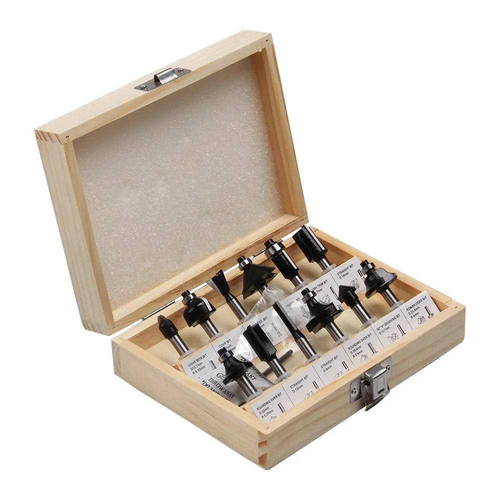 FivePears 12pcs 1/4 inch Router Bits Set Professional Shank Tungsten Carbide Router Bit Cutter Set With Wooden Storage Box 
FivePears 12pcs 1/4 inch Router Bits Set Professional Shank Tungsten Carbide Router Bit Cutter Set With Wooden Storage Box