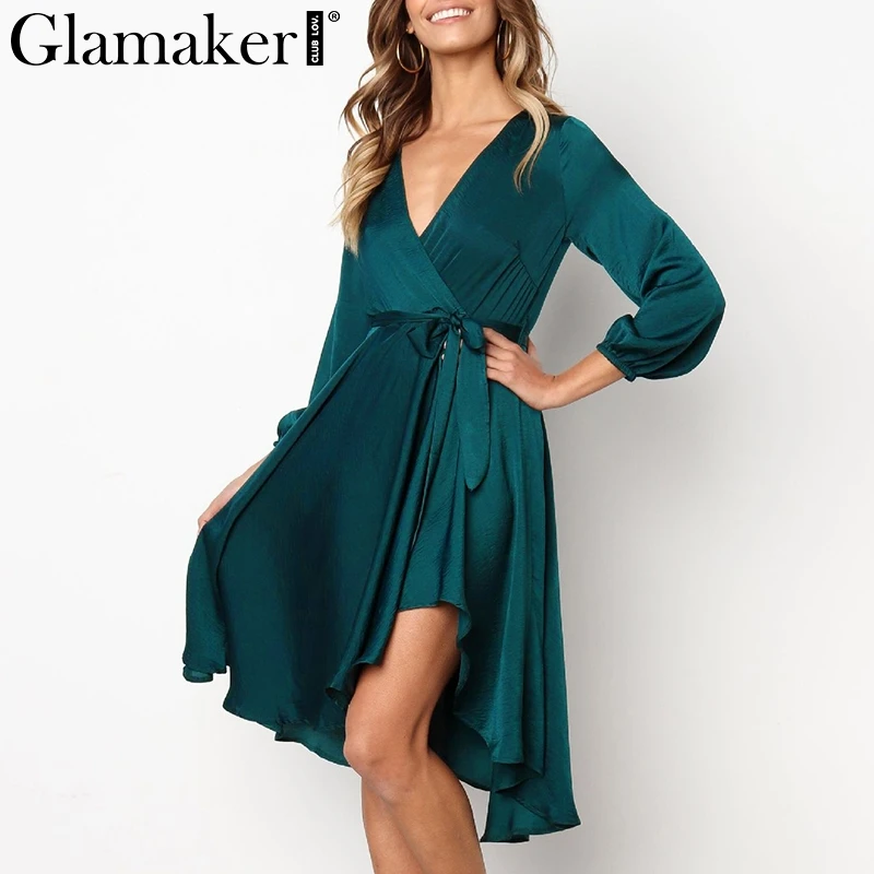 Glamaker Vintage irregular ruffle lace up midi dress Women long sleeve v neck fashion dress spring elegant party dress vestidos
Glamaker Vintage irregular ruffle lace up midi dress Women long sleeve v neck fashion dress spring elegant party dress vestidos