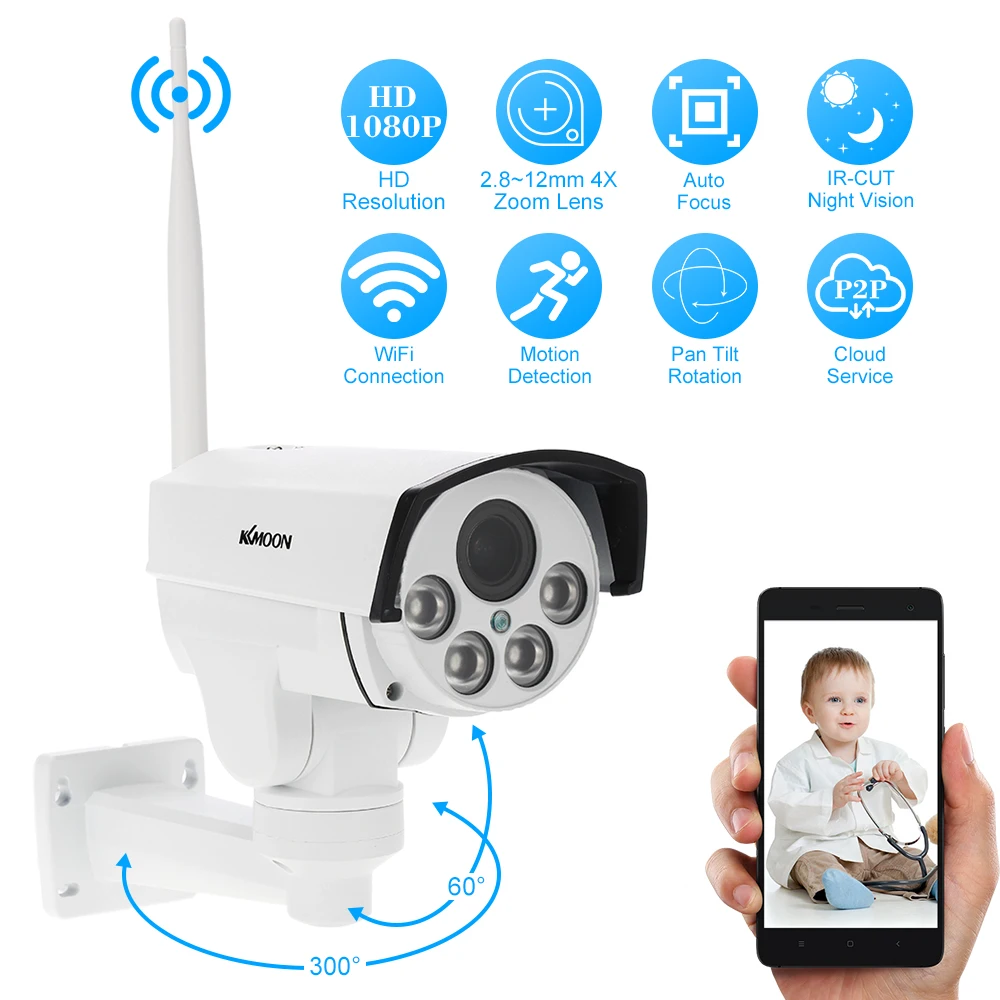 KKmoon 1080P Wireless WIFI PTZ IP Camera IR-CUT IP66 Weatherproof Phone APP Control Motion Detection Night Vision for Security
KKmoon 1080P Wireless WIFI PTZ IP Camera IR-CUT IP66 Weatherproof Phone APP Control Motion Detection Night Vision for Security