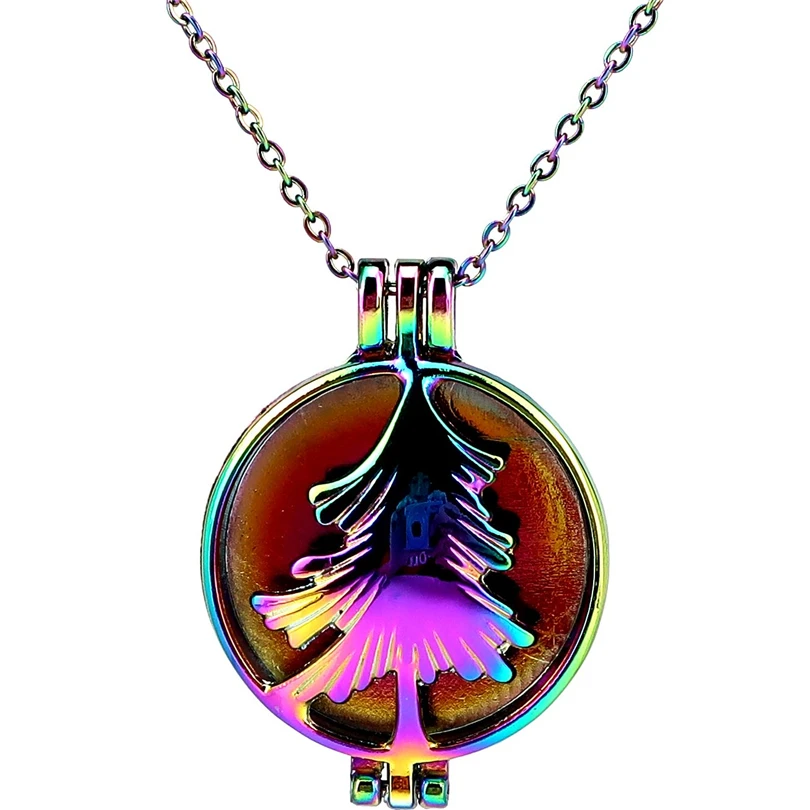 C1035 Rainbow Color Christmas Horse Flat Round Refill Pad Beads Cage Pendant Locket Aroma Essential Oil Diffuser Necklace | Украшения и
