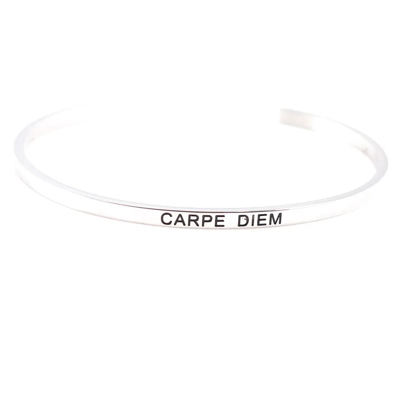 GORGEOUS TALE Carpe Diem Bangle Bracelets Stainless Steel Fashion Jewelry 2018 Silver Mantra Bracelet for Women And Men
GORGEOUS TALE Carpe Diem Bangle Bracelets Stainless Steel Fashion Jewelry 2018 Silver Mantra Bracelet for Women And Men