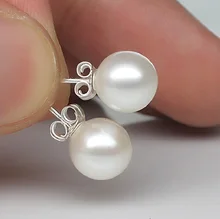 

20 pairs/lot,Elegant woman's freshwater pearl Earrings Plate with Silver structure Not fading Anti allergy 8 mm pearls Ear Studs