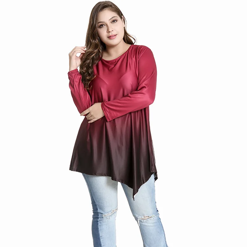 2018 Autumn winter Gradient color T-Shirts Women Fashion Casual O-Neck Long Sleeve irregular T Shirts plus size Fat MM clothes
2018 Autumn winter Gradient color T-Shirts Women Fashion Casual O-Neck Long Sleeve irregular T Shirts plus size Fat MM clothes