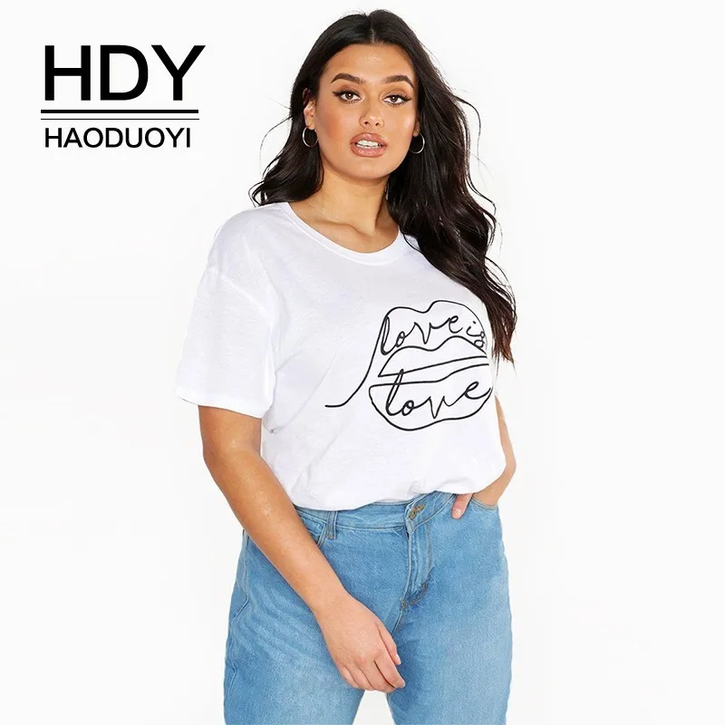 HDY Haoduoyi Large Size Simple White Personality Lips LOVE Printing Tops Round Neck Leisure Summer New Product T-shirt
HDY Haoduoyi Large Size Simple White Personality Lips LOVE Printing Tops Round Neck Leisure Summer New Product T-shirt