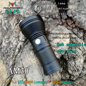 Amutorch AM30 cree XHP70.2 30w 4000 Lumens powerful LED flashlight usb magnetic charging Brightness rechargeable torch 18650
Amutorch AM30 cree XHP70.2 30w 4000 Lumens powerful LED flashlight usb magnetic charging Brightness rechargeable torch 18650