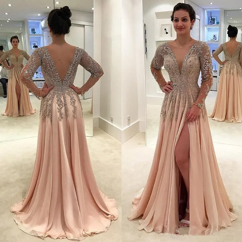 Gorgeous Crystals Backless Dresses Evening Wear Deep V Neck Beaded Prom Gowns Floor Length A Line Chiffon Split Side Formal Dre
Gorgeous Crystals Backless Dresses Evening Wear Deep V Neck Beaded Prom Gowns Floor Length A Line Chiffon Split Side Formal Dre
