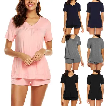 KLV 2019 TOP Women's Casual Solid Shorts Short Sleeve Ruffled T-Shirt Sleepwear Nightwear Set 1.25
KLV 2019 TOP Women's Casual Solid Shorts Short Sleeve Ruffled T-Shirt Sleepwear Nightwear Set 1.25