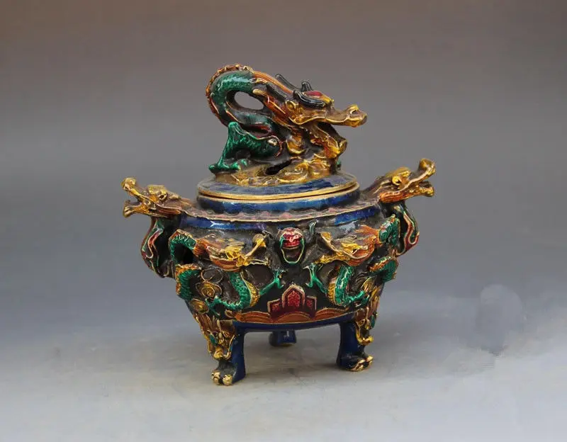 Crafts statue Antique brass dragon playing bead colored enamel censer Halloween
Crafts statue Antique brass dragon playing bead colored enamel censer Halloween