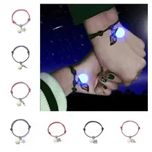 Sl 0236 韓国エスニックスタイルのファッションのカップル手作り石グローイング五芒スターハートリーフブレスレットユニセックス黒と赤 rop(China)