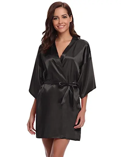 Women Silk Satin Short Night Robe Solid Kimono Robe Fashion Bath Robe Sexy Bathrobe Peignoir Femme Wedding Bride Bridesmaid Robe 102