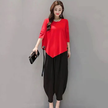 Fashion Half Sleeves Solid Irregular T-shirt + Hip Hop Loose Pants Two Piece Leisure Ankle-Length Wide Leg Pockets Pants Suit
Fashion Half Sleeves Solid Irregular T-shirt + Hip Hop Loose Pants Two Piece Leisure Ankle-Length Wide Leg Pockets Pants Suit