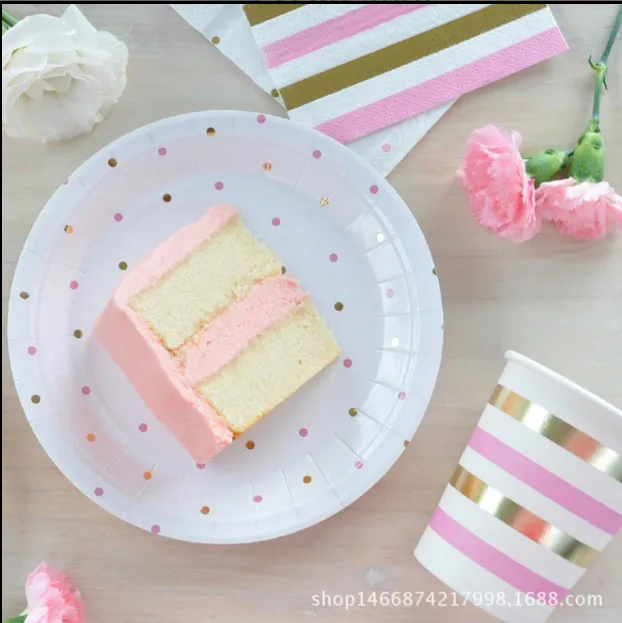 gold foil paper plates cups napkins sets disposable tablewares pink stripped table sets dish containers for cakes party supplies
gold foil paper plates cups napkins sets disposable tablewares pink stripped table sets dish containers for cakes party supplies