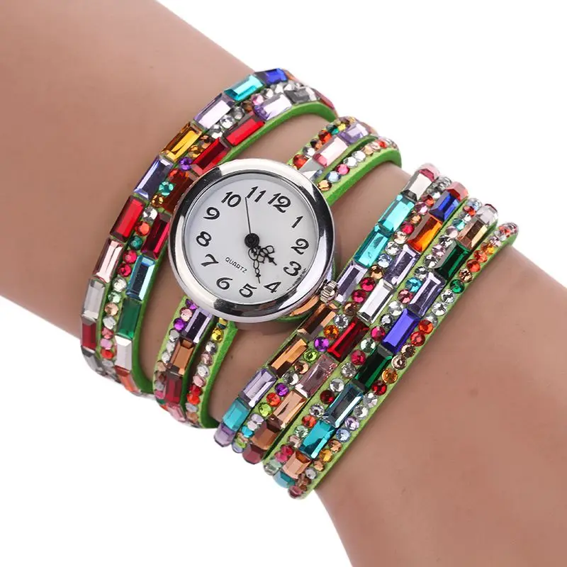 Boho Rhinestone PU Leather Band Multilayer Bracelet women watch Quartz Braided Winding Wrap wristwatch women Luxury Colorful
Boho Rhinestone PU Leather Band Multilayer Bracelet women watch Quartz Braided Winding Wrap wristwatch women Luxury Colorful