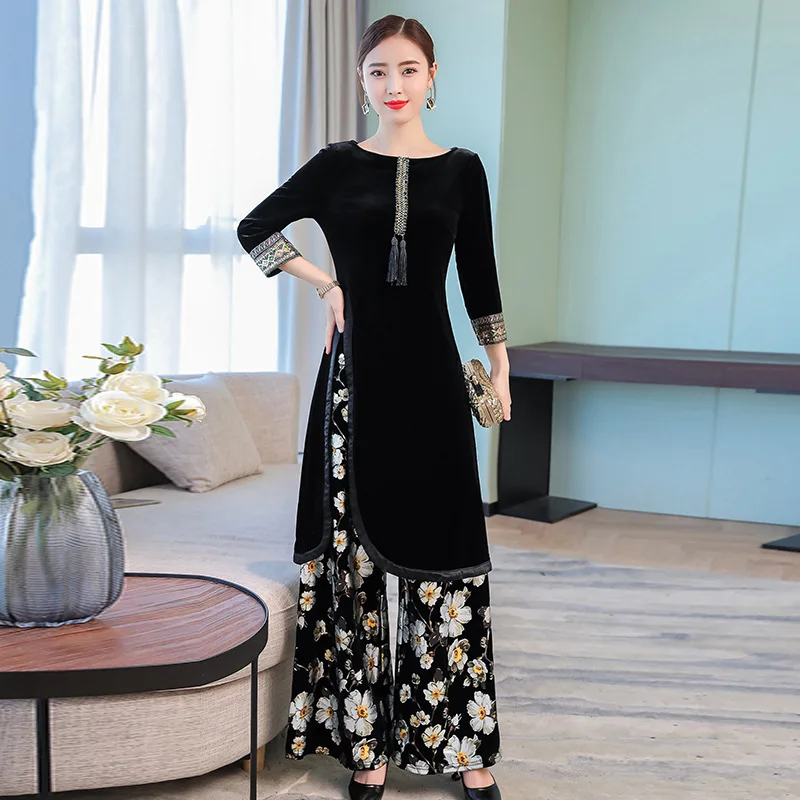 Autumn Winter New Ukraine Large Size Flower Printing Women Two-piece Dress Wide Leg Pants High Quality Slim Set Female Vestidos
Autumn Winter New Ukraine Large Size Flower Printing Women Two-piece Dress Wide Leg Pants High Quality Slim Set Female Vestidos