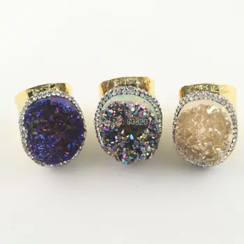 Fashion 5Pcs Gold Color Rings ,Pave Rhinestone Mixed Color Drusy Quartz Stone Ring Jewelry Finding
Fashion 5Pcs Gold Color Rings ,Pave Rhinestone Mixed Color Drusy Quartz Stone Ring Jewelry Finding