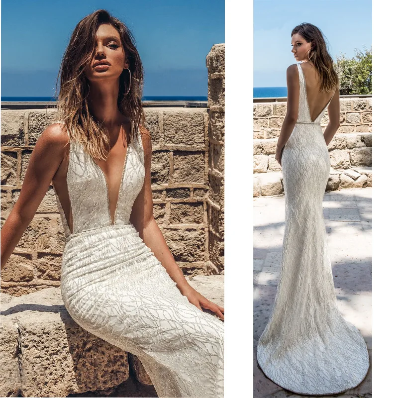 Ensotek сексуальное длинное летнее пляжное свадебное платье с v-образным вырезом и