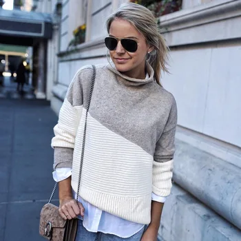 Women Sweater Pullover Loose Turtleneck Geometric Stitching Long Sleeve Knit Casual Autumn and Winter Clothes
Women Sweater Pullover Loose Turtleneck Geometric Stitching Long Sleeve Knit Casual Autumn and Winter Clothes