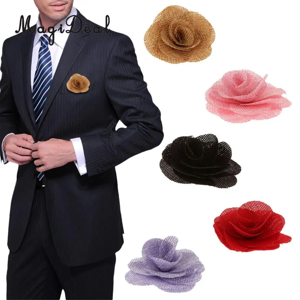 MagiDeal 10pcs/Lot 6.5cm Rustic Flower Rose Wedding Burlap Hessian Jute Vintage Decor Bride Bridegroom Corsage Wedding Supplies