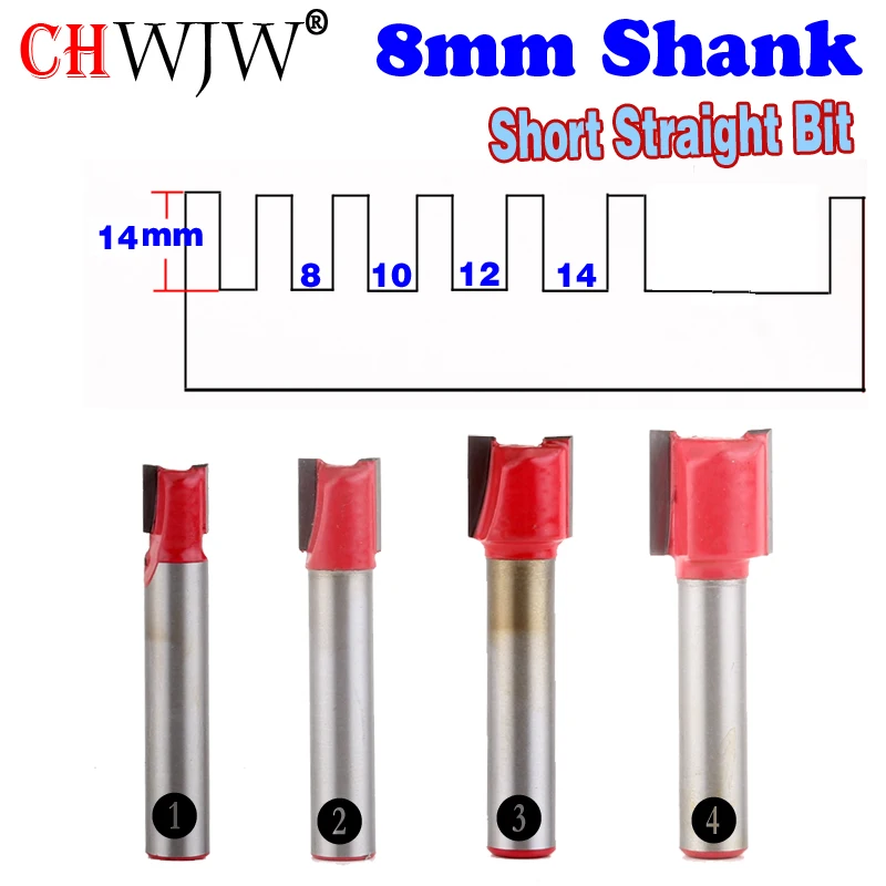 

1PC 8mm Shank high quality Short Straight/Dado Router Bit Set 8,10,12,14mm Diameter Wood Cutting Tool - Chwjw