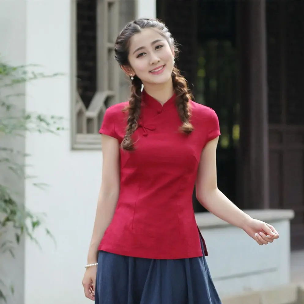 Spring Chinese Womens Shirt Cotton Linen Tops Mandarin Collar Blouse Lady Clothing cheongsam Short Qipao Dress Flowers S-XXXL
Spring Chinese Womens Shirt Cotton Linen Tops Mandarin Collar Blouse Lady Clothing cheongsam Short Qipao Dress Flowers S-XXXL