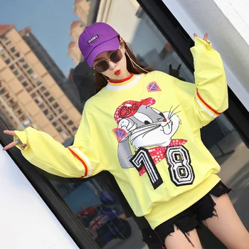 Thailand Tide brand 2019spring new European station cartoon heavy work beaded sequins color matching loose sweater women's shirt
Thailand Tide brand 2019spring new European station cartoon heavy work beaded sequins color matching loose sweater women's shirt