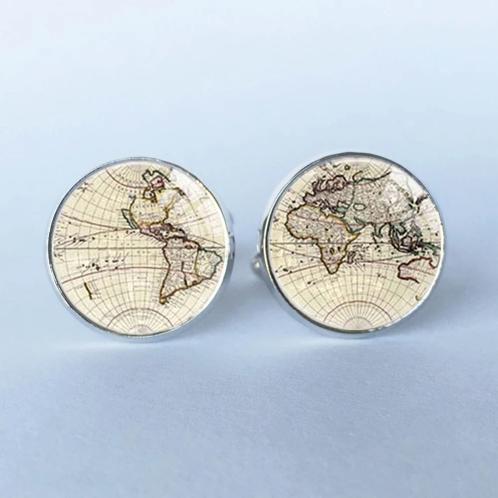 1 pair World Map Cufflinks Silver plated Old World Map Cuff links for men and women Accessories Antique Vintage cufflinks
1 pair World Map Cufflinks Silver plated Old World Map Cuff links for men and women Accessories Antique Vintage cufflinks