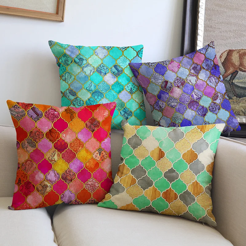 

Colorful Geometric Style Sofa Decorative Throw Pillow Case Bohemian Lantern Linen Garden Chair Cushion Cover almofadas cojines