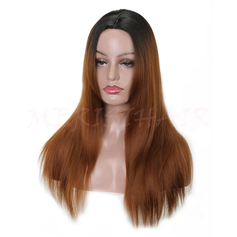 MERISI HAIR Long Straight Omber Brown Wigs For Women 24 inch Synthetic Hair High Temperature Fiber Average Size 5 (3)