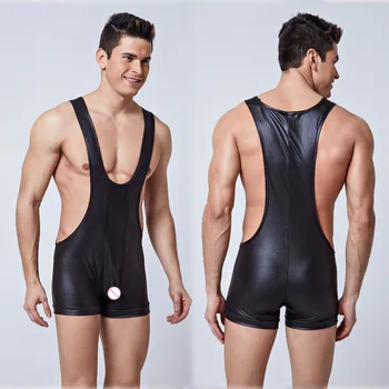 New Men wrestling jumpsuits fashion paint leather conjoined boxer body suit Gay shape body building underwear leotard LB76121
New Men wrestling jumpsuits fashion paint leather conjoined boxer body suit Gay shape body building underwear leotard LB76121
