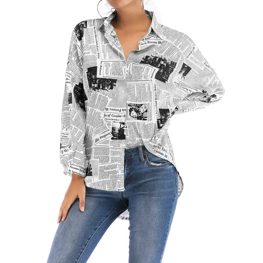 2019 Spring Women Letter Print Top Newspaper Shirts Streetwear Long Sleeve Plus Size Casual Ladies Tops White Blouse Blusas
2019 Spring Women Letter Print Top Newspaper Shirts Streetwear Long Sleeve Plus Size Casual Ladies Tops White Blouse Blusas