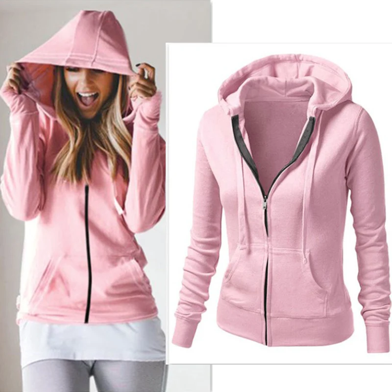 Women's Solid Hooded Drawstring Sweatshirts Casual Long Sleeve Zip-Up Pockets Hoodies Pink 2018 Autumn Sportwear For Ladies
Women's Solid Hooded Drawstring Sweatshirts Casual Long Sleeve Zip-Up Pockets Hoodies Pink 2018 Autumn Sportwear For Ladies