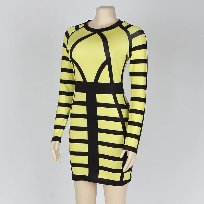 Kostlich Autumn 2017 Women O-Neck Long Sleeve Print Dress Mini Sexy Bodycon Women Dress Plus Size NightClub Wear Bandage Dress (20)