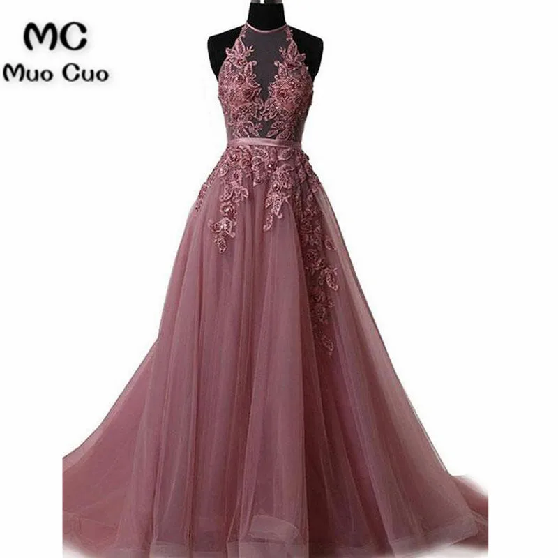 2018 A-Line Halter Evening Prom dresses Long Appliques Beaded Vestidos de fiesta Floor Length Tulle Formal Evening Dress
2018 A-Line Halter Evening Prom dresses Long Appliques Beaded Vestidos de fiesta Floor Length Tulle Formal Evening Dress