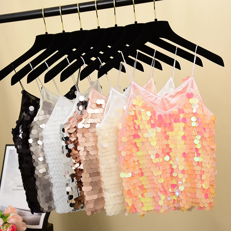 Girls Lady Summer Sexy Camisole V-neck Sleeveless Halter Vest Womens Sequins Holiday Beach Camisoles Tanks Students Sling Tops
Girls Lady Summer Sexy Camisole V-neck Sleeveless Halter Vest Womens Sequins Holiday Beach Camisoles Tanks Students Sling Tops