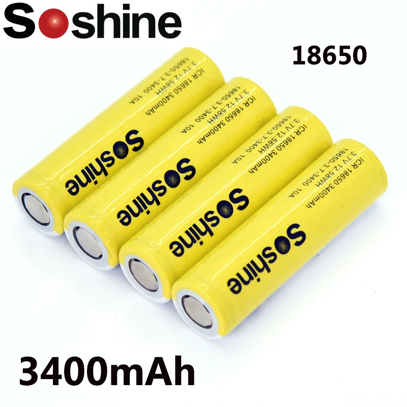 Soshine 3.7V Rechargeable 18650 Battery Cell 3400mAH for Led Torch Headlamp Bicycle Light
Soshine 3.7V Rechargeable 18650 Battery Cell 3400mAH for Led Torch Headlamp Bicycle Light