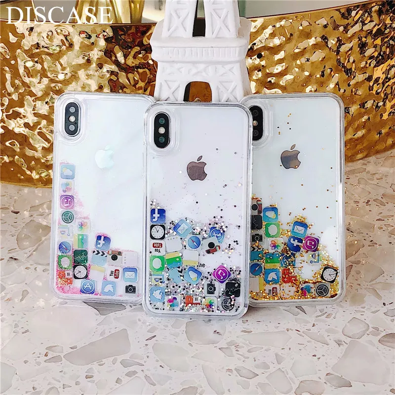 DISCASE Phone Case For iphone 8 7 6 6s plus Fashion Application Icon Glitter For iphone X Dynamic Liquid Quicksand Back Case Bag
DISCASE Phone Case For iphone 8 7 6 6s plus Fashion Application Icon Glitter For iphone X Dynamic Liquid Quicksand Back Case Bag