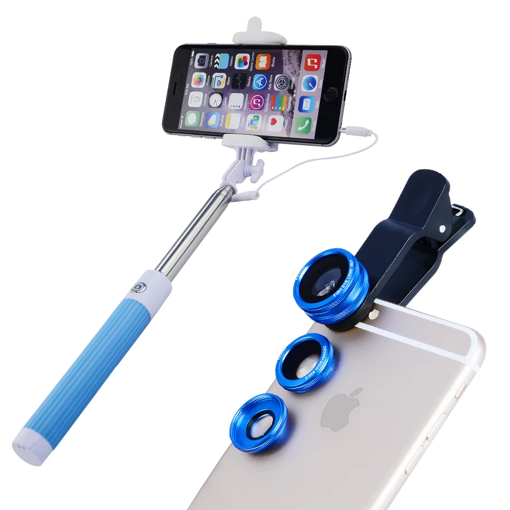 Selfie Stick & Camera Lens Kit for iPhone 6S/6Plus Samsung S7 Edge Note 5