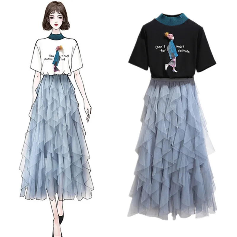 New Brand Runway Women's Cute Ladies Print Hat Appliques Tees Tops And Long Layers Irregular Skirts Two-piece Skirt Suits NS678
New Brand Runway Women's Cute Ladies Print Hat Appliques Tees Tops And Long Layers Irregular Skirts Two-piece Skirt Suits NS678