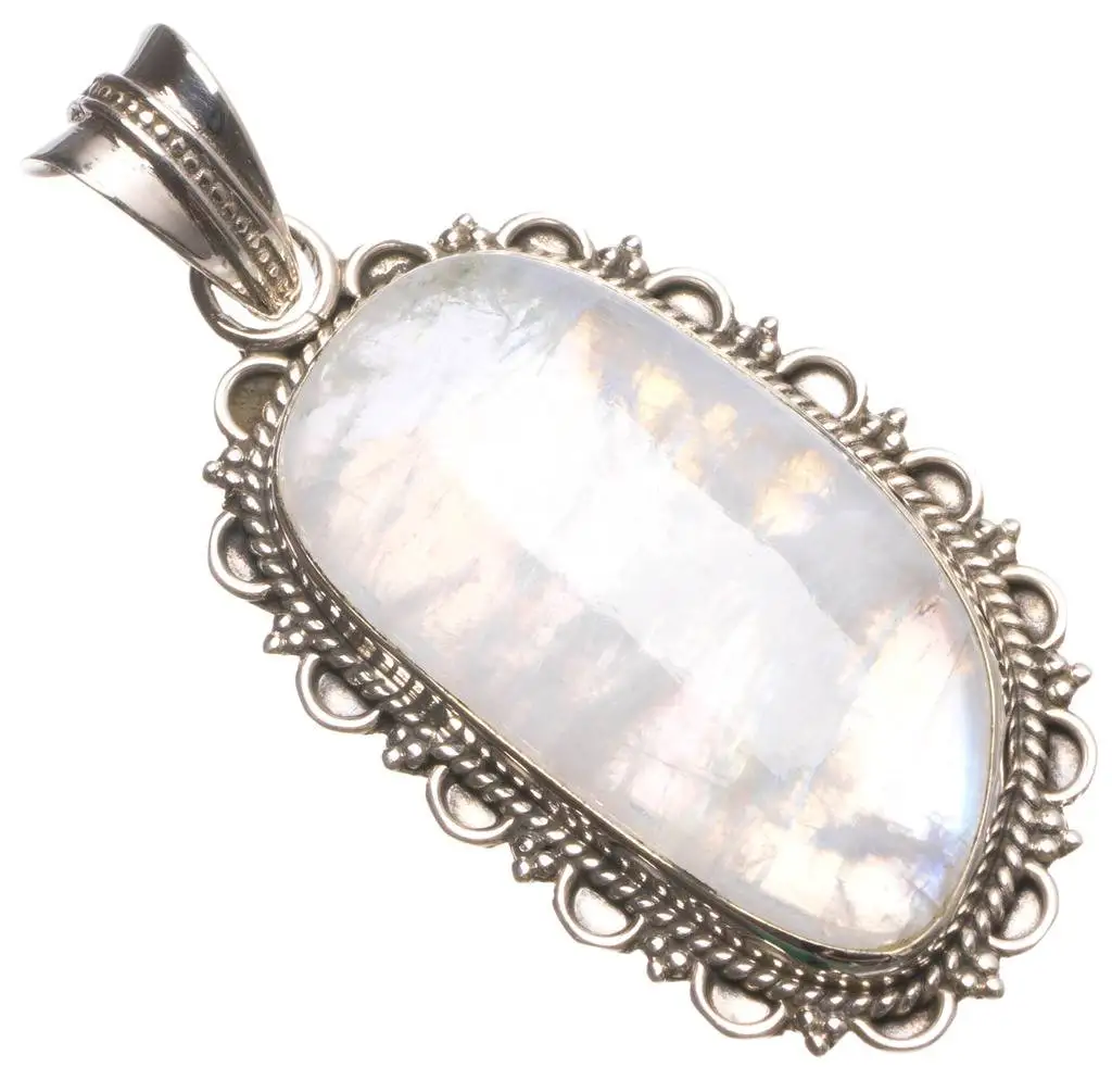 Natural Rainbow Moonstone Handmade Boho 925 Sterling Silver Pendant 1 3/4" U0494
Natural Rainbow Moonstone Handmade Boho 925 Sterling Silver Pendant 1 3/4" U0494