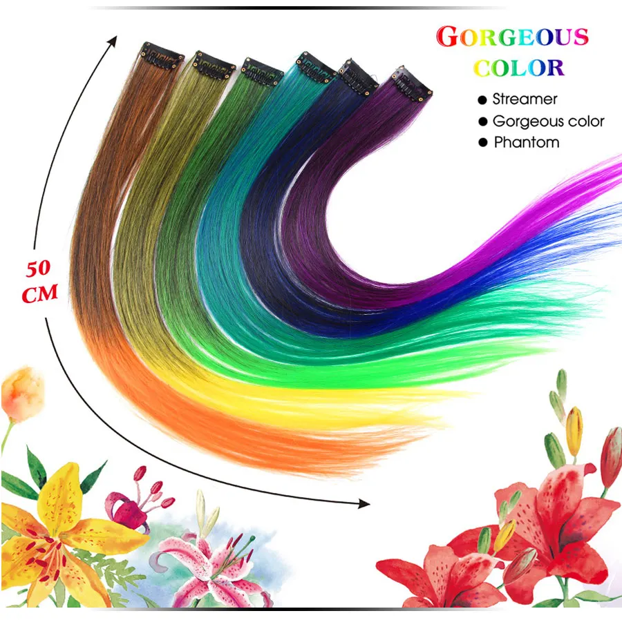 Alileader Product 57 Colors Clip In One Piece Hair Extensions Synthetic Ombre Pink Red Blue Hair For Women Girl Kids With Clip Hair Pieces Hair Extensionhair Extension Blonde Aliexpress