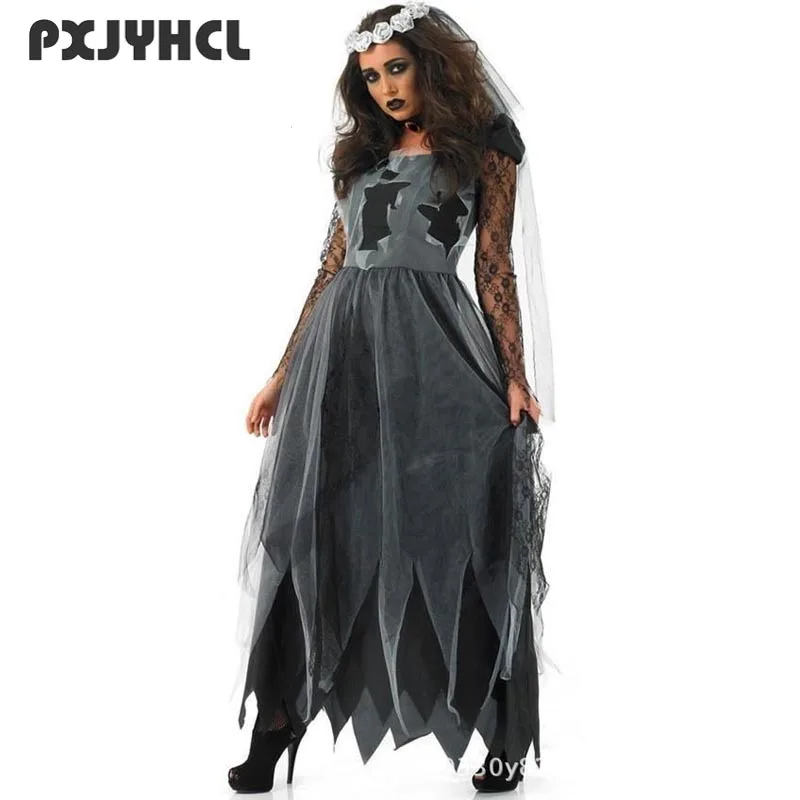 

Halloween Vampire Cosplay Costumes Girl Suit Fancy Ghost Bride Carnival Easter Festival Party Dance Disguise Long Dress Outfit