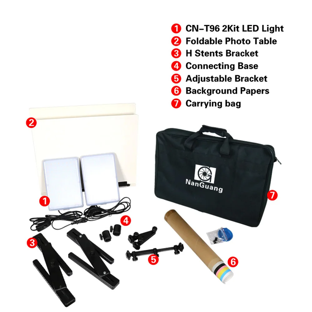 NanGuang LED Photo Light Lamp CN-T96 2 Kit 220V Photographic Lighting with Mini Shooting Table & Background Paper Kit
NanGuang LED Photo Light Lamp CN-T96 2 Kit 220V Photographic Lighting with Mini Shooting Table & Background Paper Kit