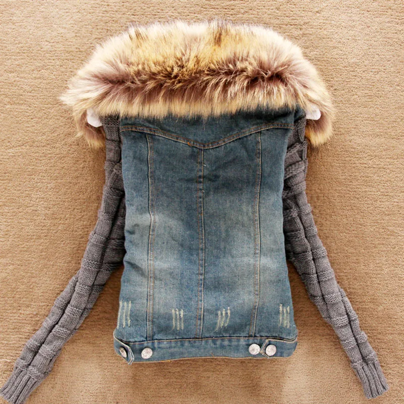 wool collar jean jacket