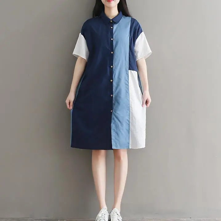 Summer 2018 New Style Women's Literary Stitching Dress Short-sleeved Loose Plus Size Clothing Cotton Shirts
Summer 2018 New Style Women's Literary Stitching Dress Short-sleeved Loose Plus Size Clothing Cotton Shirts