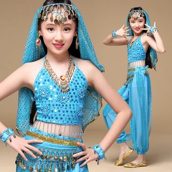 Girls Sari Children Indian Dance Costumes 5-piece Set (Top+Belt+Pants +Headpieces+bracelets) Kids India Bollywood Dance Costumes
Girls Sari Children Indian Dance Costumes 5-piece Set (Top+Belt+Pants +Headpieces+bracelets) Kids India Bollywood Dance Costumes