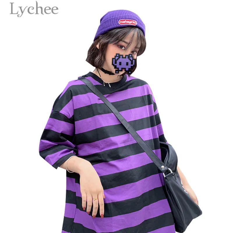 Lychee Trendy Hit Color Stripes Women T-Shirt Short Sleeve O-Neck Female Purple T Shirt Casual Loose Tee Top
Lychee Trendy Hit Color Stripes Women T-Shirt Short Sleeve O-Neck Female Purple T Shirt Casual Loose Tee Top
