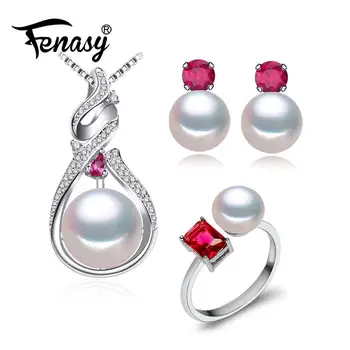 FENASY Trendy Pearl Fashion Engagement Jewelry Sets Natural Pearl Pendant Red Stone Ruby Necklace women stud Earrings Ring
FENASY Trendy Pearl Fashion Engagement Jewelry Sets Natural Pearl Pendant Red Stone Ruby Necklace women stud Earrings Ring